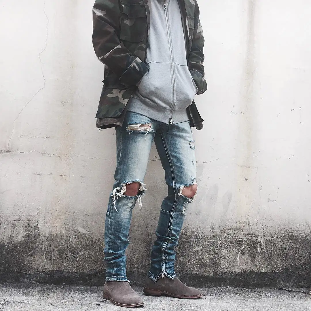 ripped jeans with zips men's