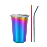 

Customize logo 304 Stainless Steel Pint Cups 500ml 16oz Beer mug Coffee cup with straw and lid