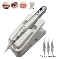 

50pcs cartridge needles with digital permanent makeup pen machine for eyebrow lips eyeline small body tattoo artist gun