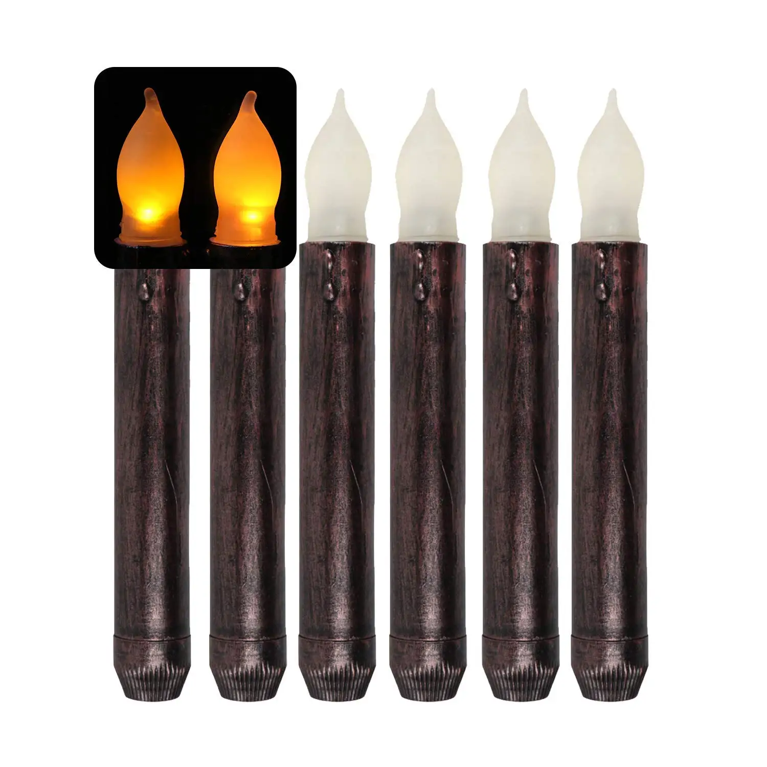 Micandle 12PCS LED Candlesticks Taper Candles Window for Thanksgiving Wedding Christmas Day,Battery Operated Flickering Flameless Electric Yellow Taper Candles