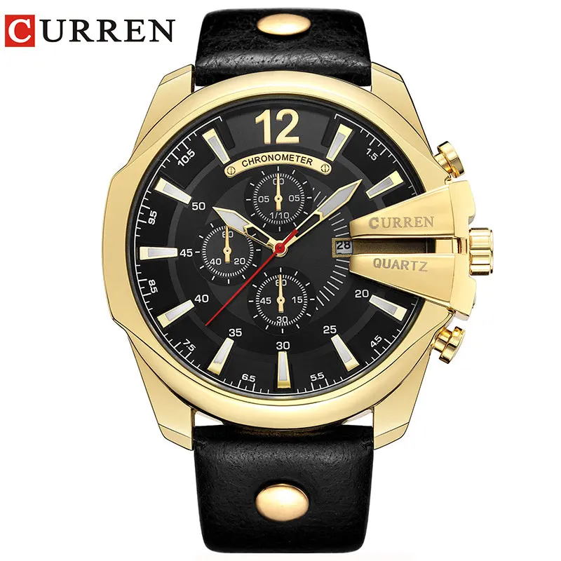

Hot Selling Men's Fashion Watches Military Date Clock Genuine Leather Strap Quartz Japan Movt Luxury Men Curren 8176 Wrist Watch