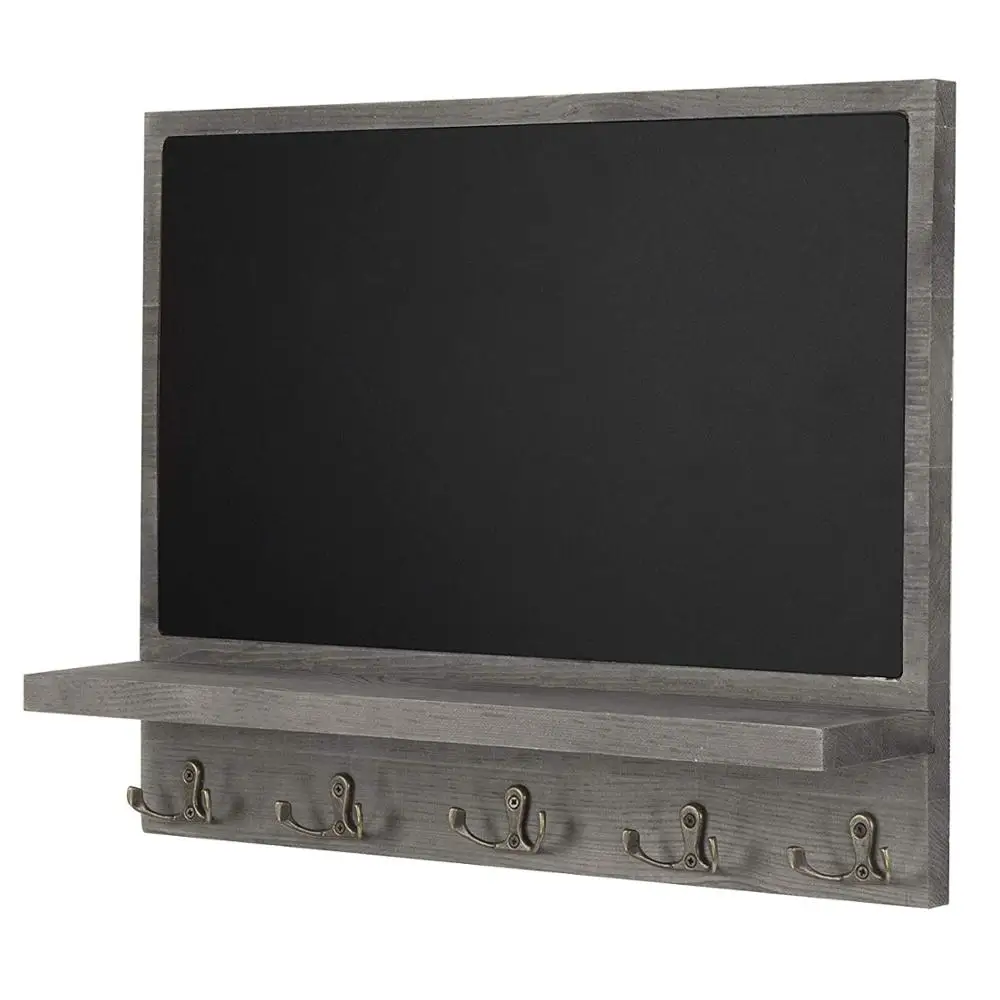 
Home Decor Rustic Style Wood Wall Mounted Chalkboard Message Board with Key Hooks 