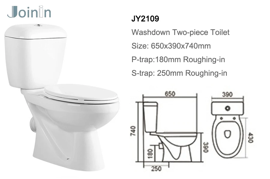 JOININ Modern design 250mm ceramic wc 2 pieces toilet set washdown JY2109