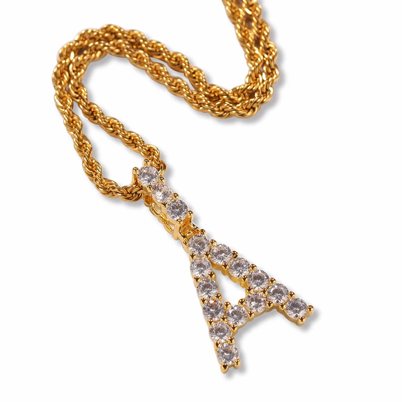 

26 letters Men's copper Micro Full CZ iced out hiphop jewelry