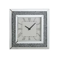 

Large Square Wall Clock Diamonds Crushed Crystal Sparkly Silver Mirrored Clock Bevelled