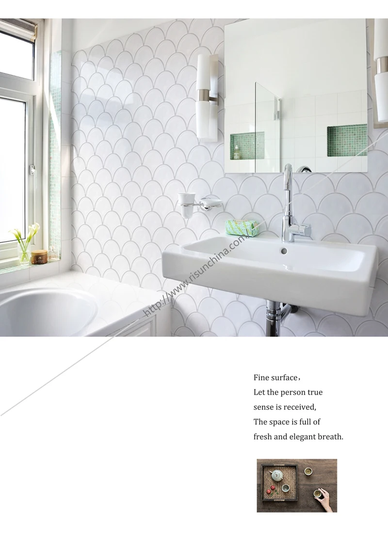 White Color Porcelain Tile Mosaic Fan Shaped Fish Scale Mosaic