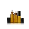Guangzhou factory 5ml6ml8ml10ml amber/brown roller on glass bottle with stainless/glass roll on for essential oil
