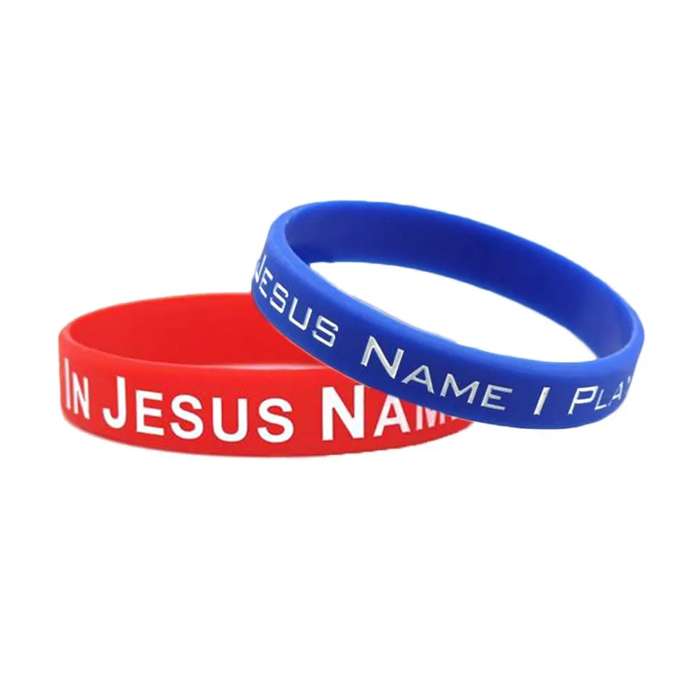 SpringPear Silicone Sport Fitness Wristbands with Words in Jesus Name I Play for Unisex Adults Teenagers