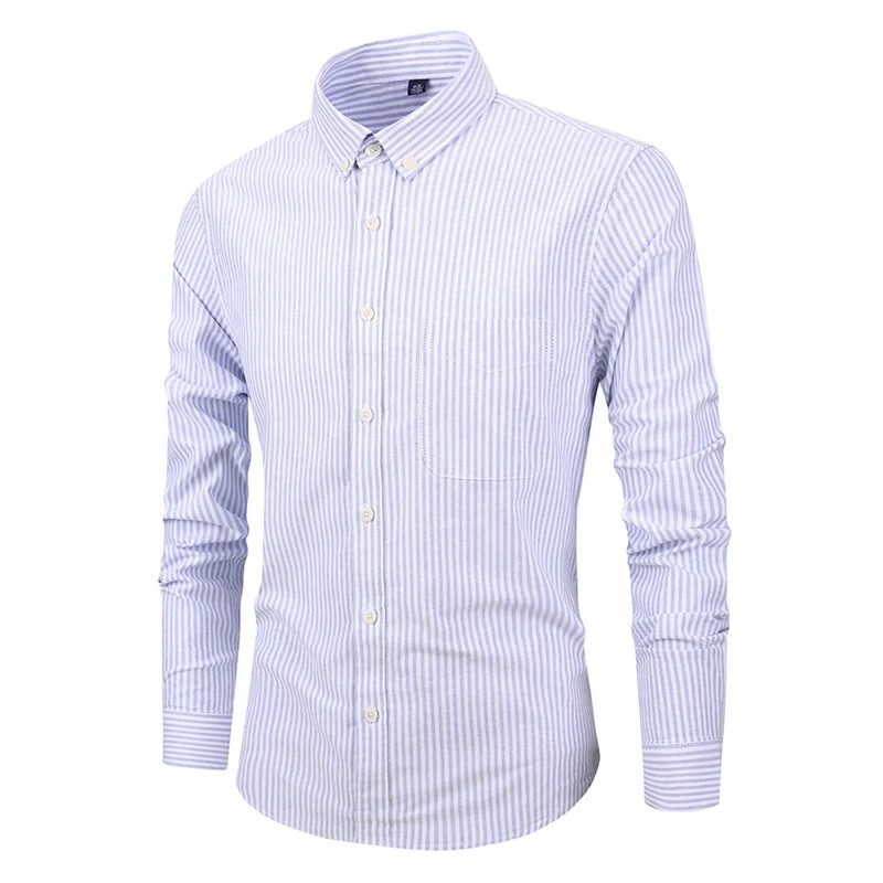 

Cross-border men's wear stripe Oxford textile long sleeve shirt for men