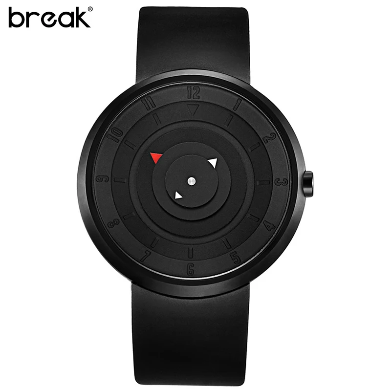 

Break Brand Fashion Design Men Wrist Watch Turntable Simple Dial Black Classic Rubber Strap Military Waterproof Men Quartz Watch