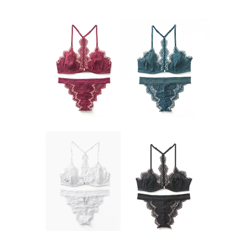 

Hot Selling Women'S Sexy Lace Bra Panty Set Thin Back Front Closure Translucent Lace Bralette With Adjustable Straps 40 Size, 4 colors