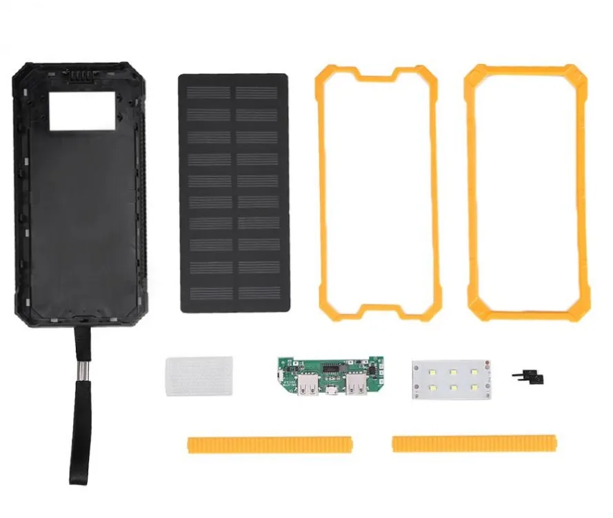 

Dual 2 USB Fast Charger Black/Green/Yellow/Orange Universal Portable 20000mAh Solar Power Bank Case Box DIY Kit