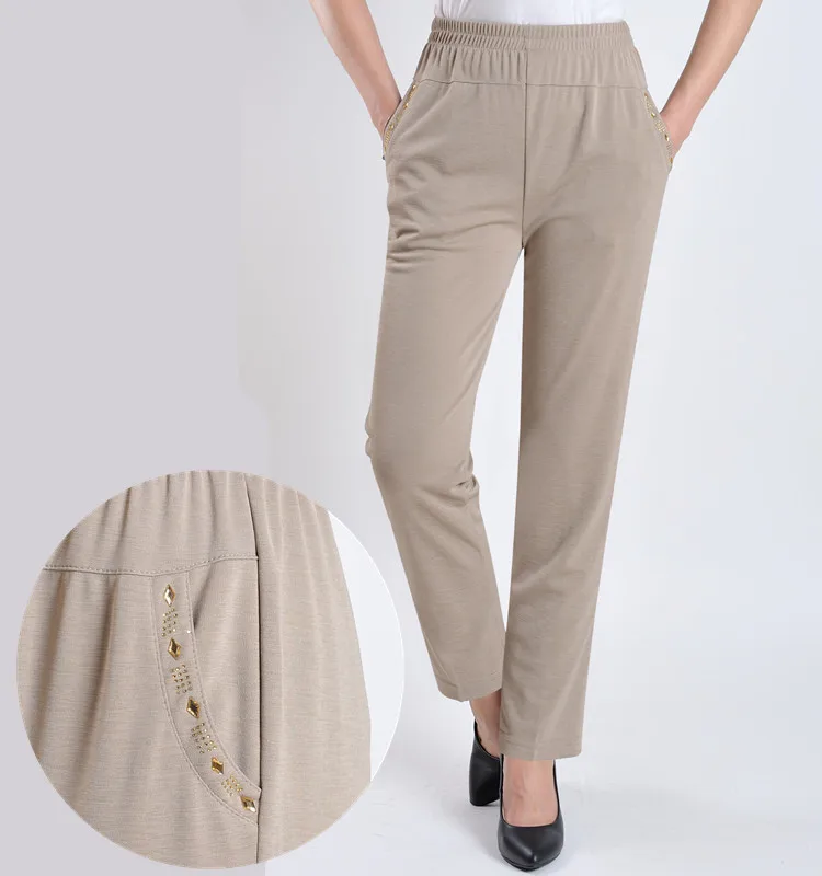 

summer spring mother clothing trousers casual middle-age women plus size high waist diamond Elastic Waist pants EXY101, N/a