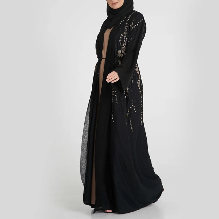 Cardigan musulman Oem en dentelle, Abaya à devant ouvert, avec poignets à Double couche, 2020