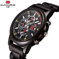 

KUNHUANG 1010 New Arrival Top sell Men's Multi-function Wooden Watches Sports Calendar Wrist Watch