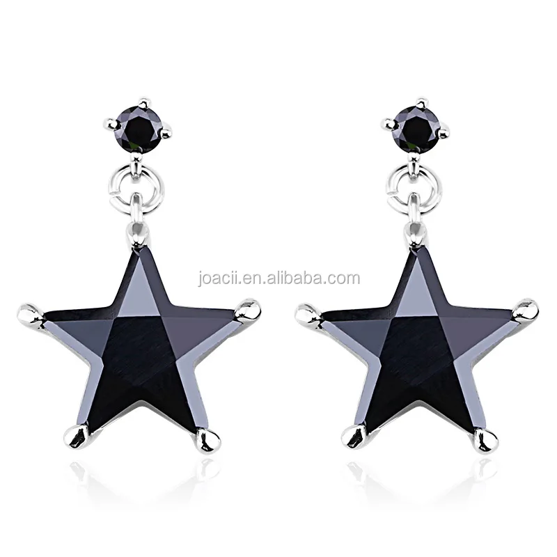 Joacii Unique Star Design Black Cubic Zircon S925 Sterling Silver Stud Earrings