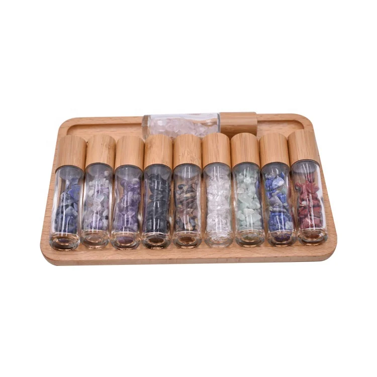 

trending products luxury nature bamboo perfume bottle empty 10ml glass gemstone roll on bottles with bamboo lid