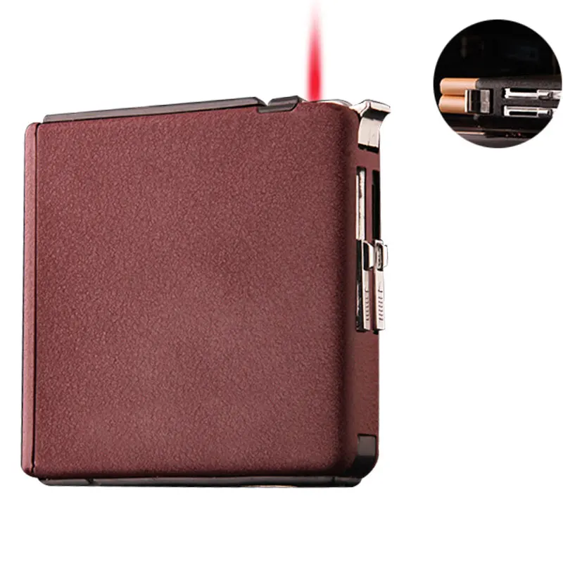 

618A Erkai automatic cigarette pack 18 with creative black sanding wind straight blunt lighter automatic cigarette case, Gold