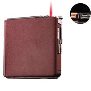 Image of 618A Erkai automatic cigarette pack 18 with creative black sanding wind straight blunt lighter automatic cigarette case