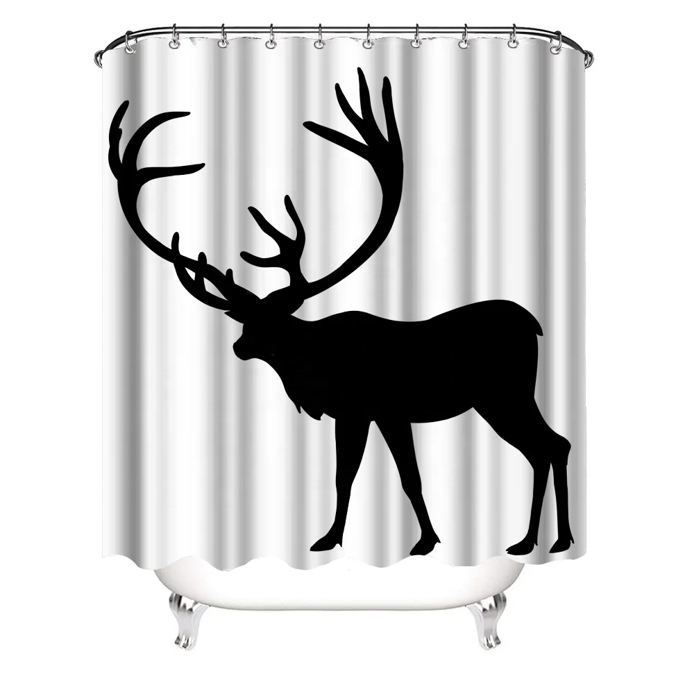 

Antlers Shower Curtain Custom Picture Deer Decor Black and White Room Curtain Bathroom Decor Waterproof 1.8mx1.8m