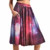 Moshiner Polyester Spandex Midi Knee Length Full Printing Galaxy Pocket Skirts Pictures of Long Skirts denim skirt