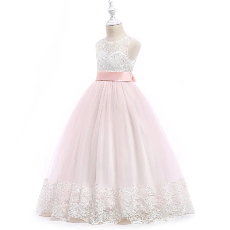 White flower girl dress Long Gown Lace girl wedding dress for Children kids wedding costume party dress kids