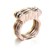 Hot Designs Personalized Stainless Steel Bear Shaped Band Tri Color Simple Ladies Ring