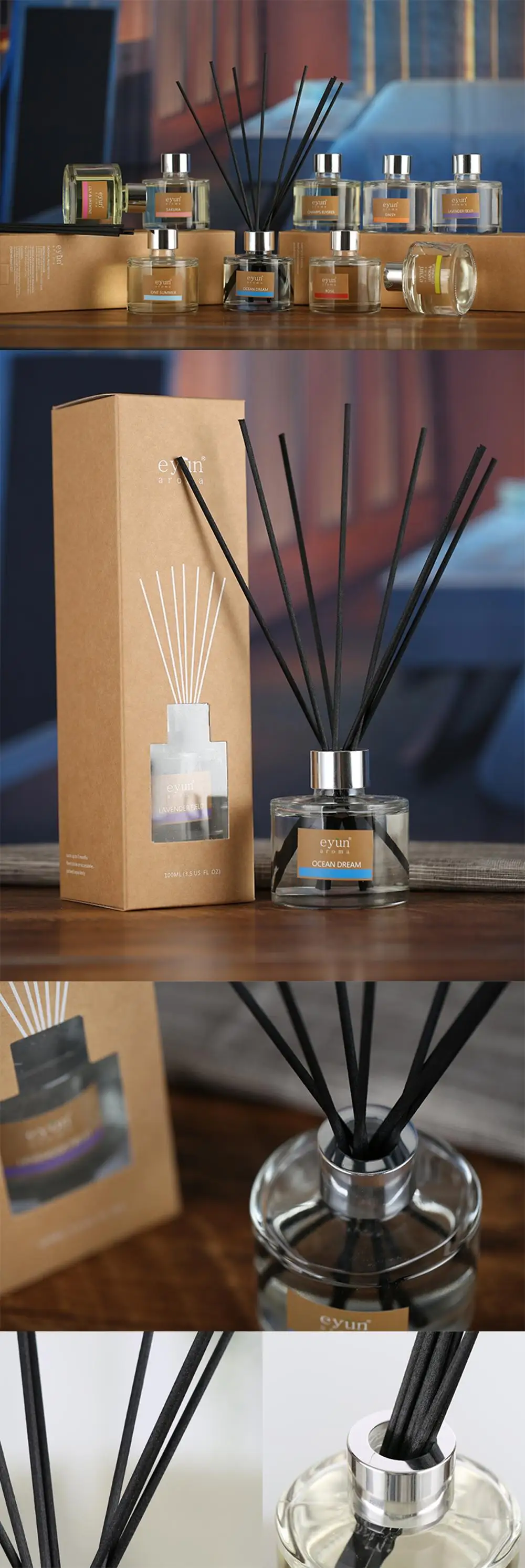 Custom New Design 100ml Natural Nontoxic Decorative Aroma Scented Reed