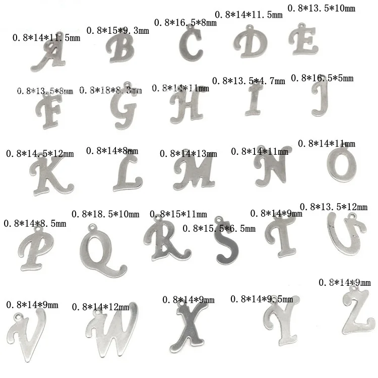 

S1082 Stainless Steel Initial Alphabet Letter Charms, Cursive Letter Charms, Cursive Initial Pendant Charms