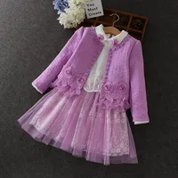 

new design spring long sleeve coat lace kids girls party wedding dress