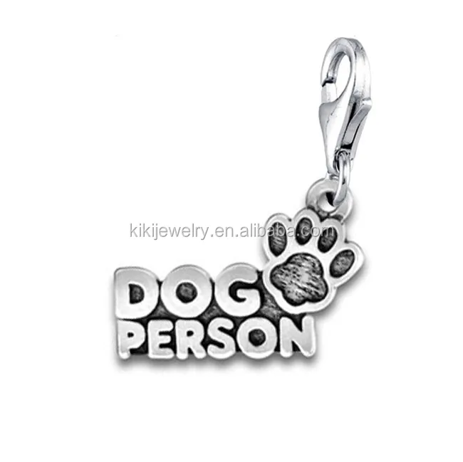 

Free shipping fashion antique silver plated lobster clasp dog person paw print charms jewelry