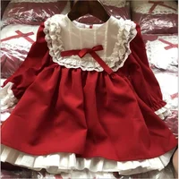 

baby girls dresses christmas red vintage long sleeve lace kids clothing children clothes wholesale fashion