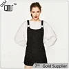 2017 OEM Hotsale Sequin Shiny Front Patch Pockets Pinafore Dress