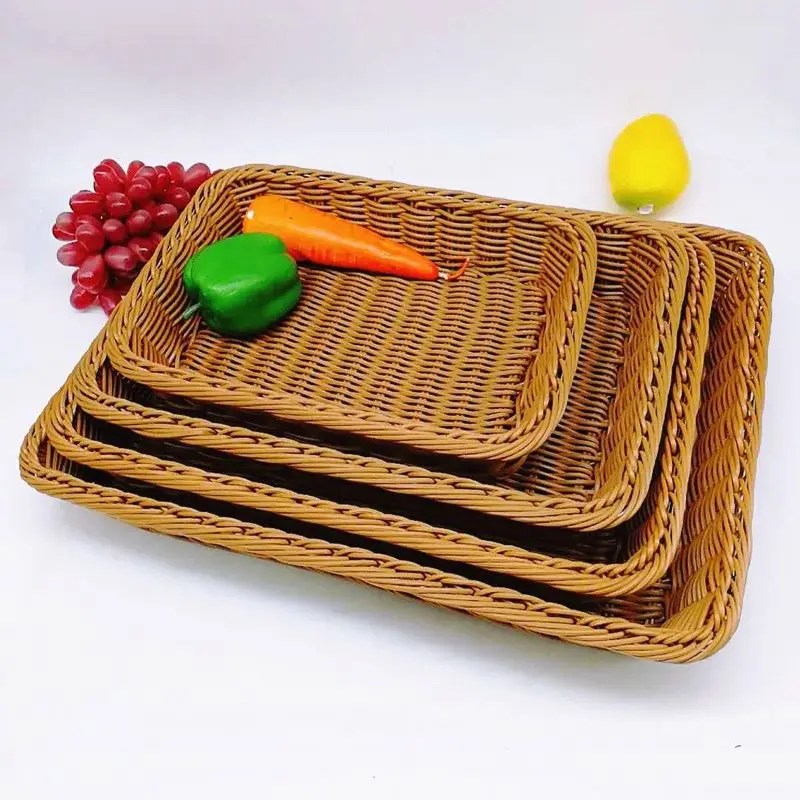 

Fashion style rectangular cane and rattan Bread Basket, Beige and coffee