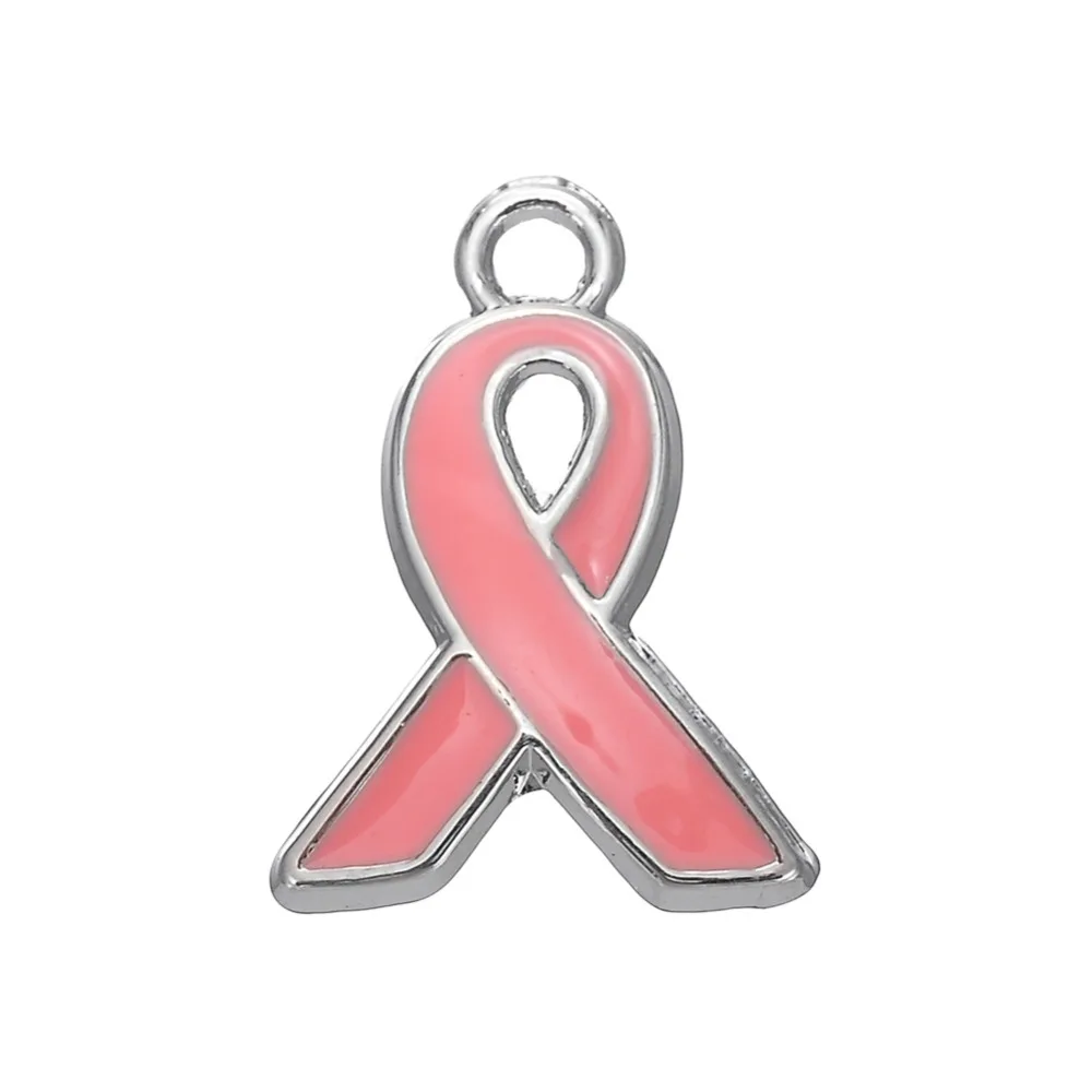 

Mix Order Color Available Pink Enamel Breast Cancer Awareness Charm