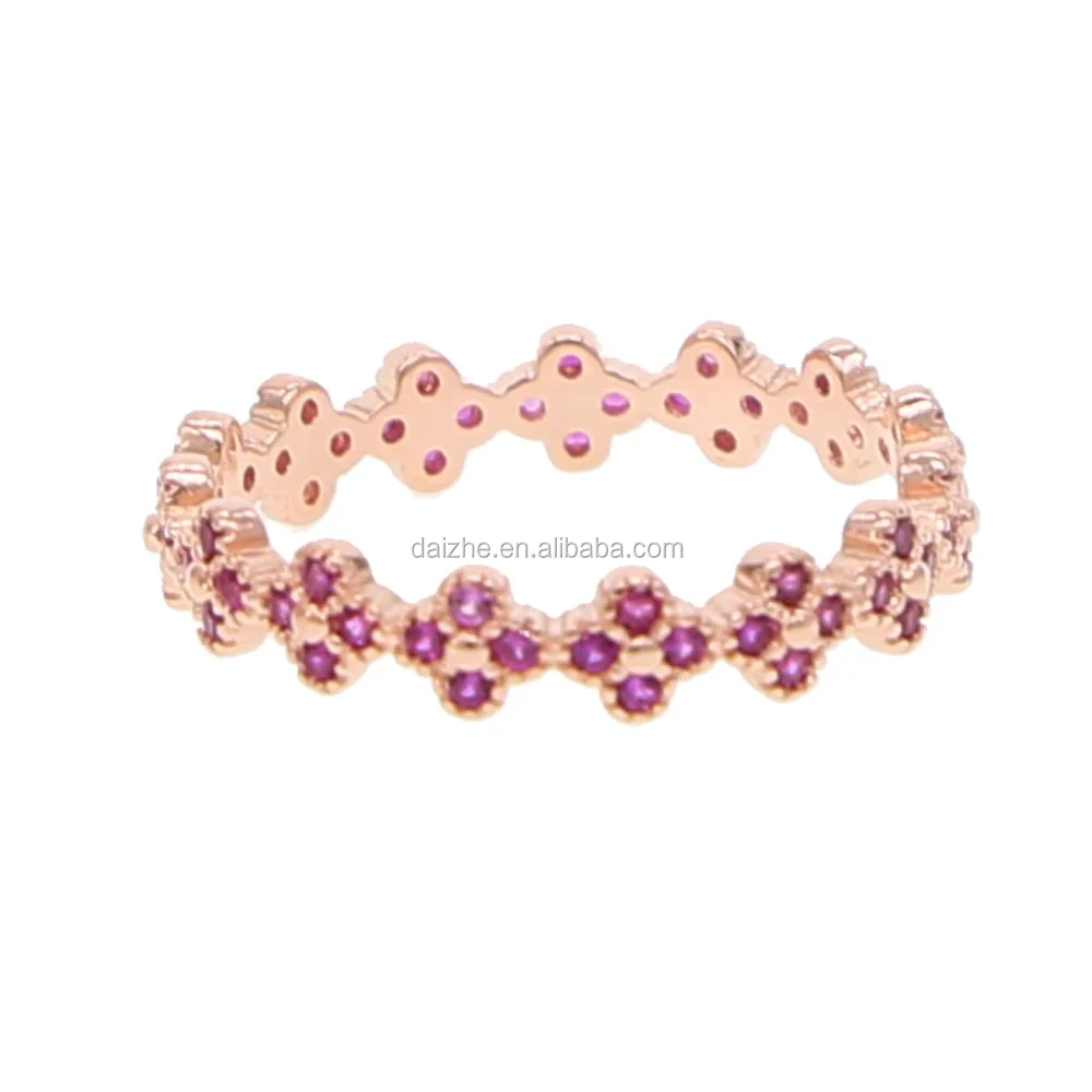 

Fashion ruby cz pave flower shape band finger rings with rose gold plated design for wedding luxury ring
