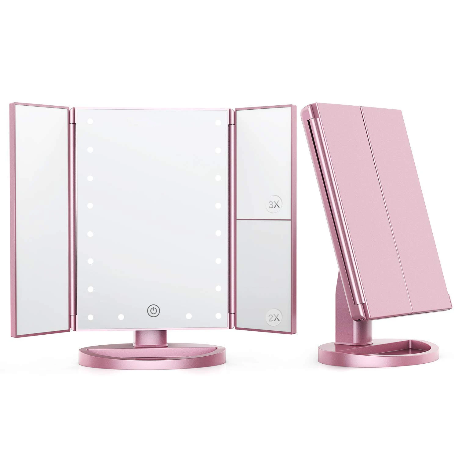 

Cosmetic LED Mirror Makeup OEM Top Sale Trifold Vanity Lighted USB Rechargeable Table Top Make Up Mirror, Customized