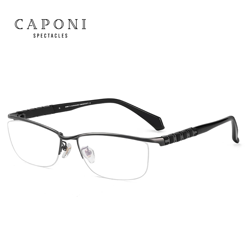

Caponi Men Pure Titanium Eyeglasses Frame Business Glasses Fashion Half Frame Optical Frame Flexible Temple 19849