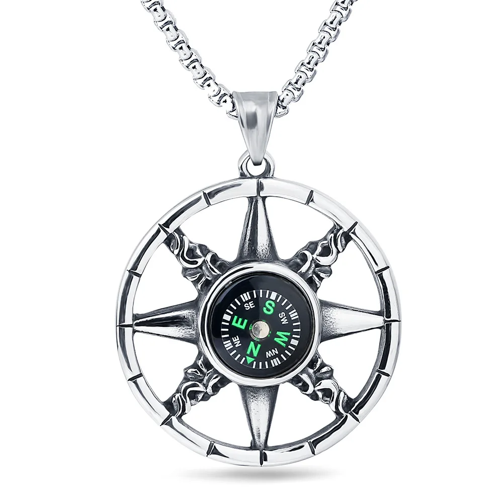

Men vintage titanium sun design survival compass pendant necklace, As picture shows