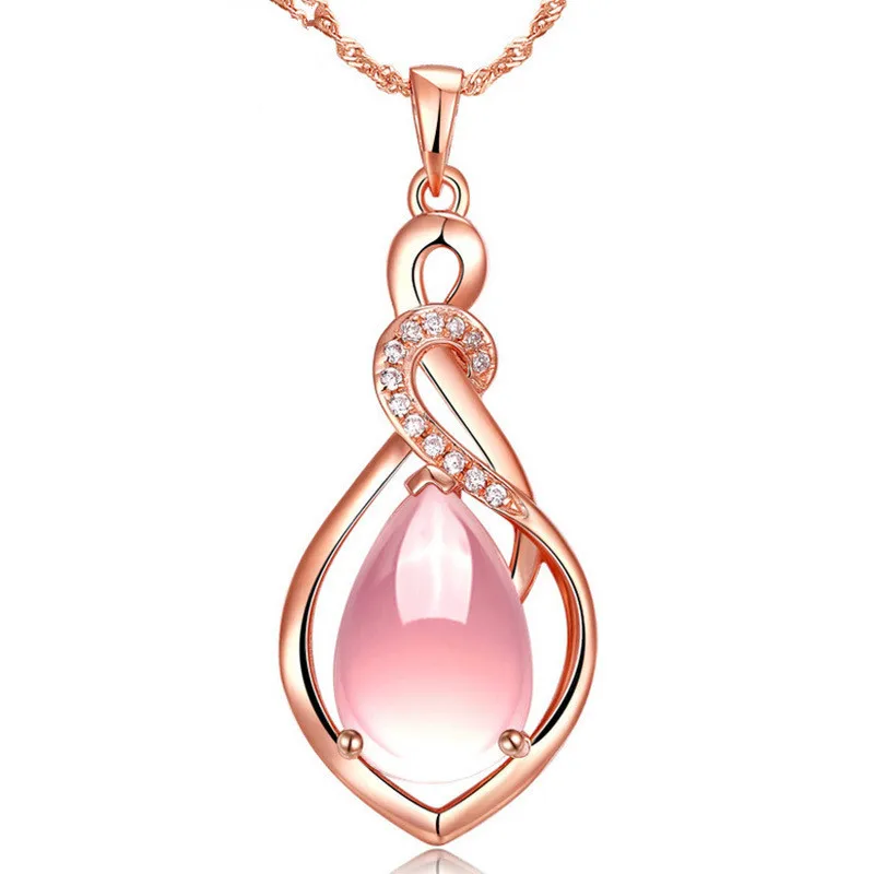 

Natural stone powder heart shape crystal pendant ladies rose gold pendant jewelry wholesale, Pink