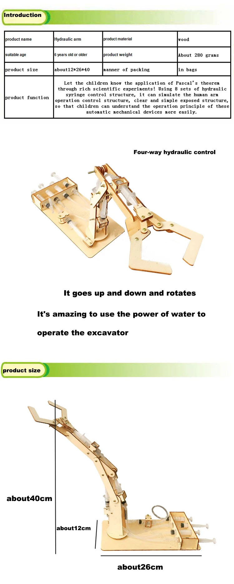 DIY Wooden Educational Toy For Child Hydraulic Mechanical Arm
