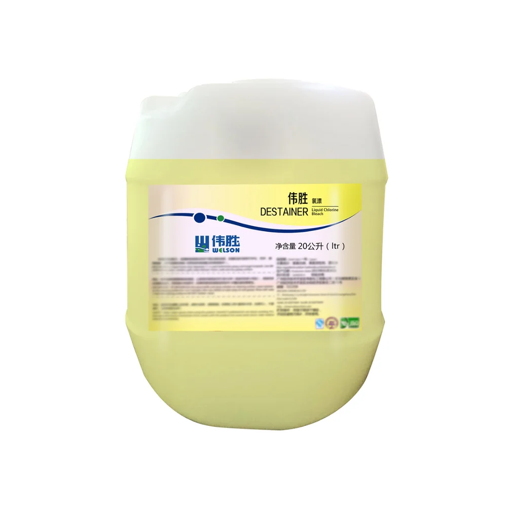 

Concentrated chlorine bleach for commercial laundry, Colourless to kelly