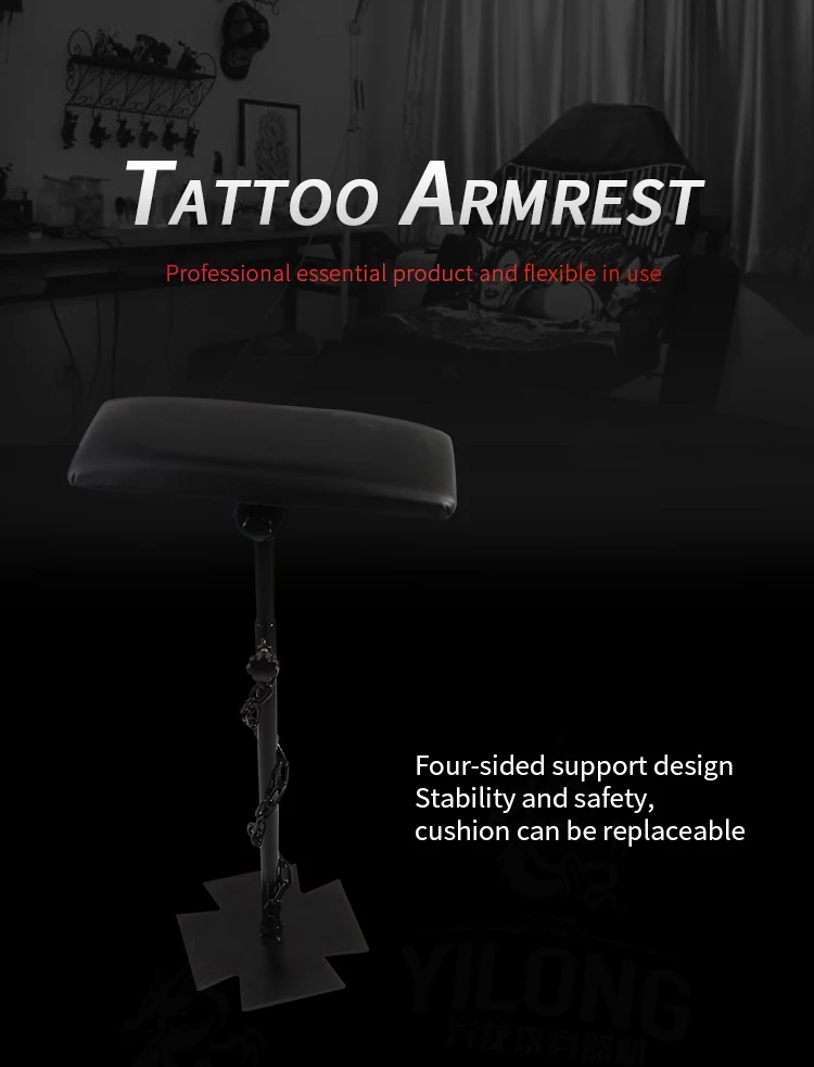 Yilong Stainless Steel Tattoo Chair Black Color Comfortable Tattoo Ajustable Comfortable tattoo armrest