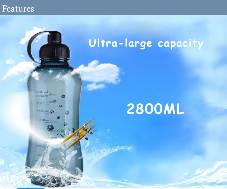 Large Capacity Leak Proof Black Plastic Drinking Water bottle