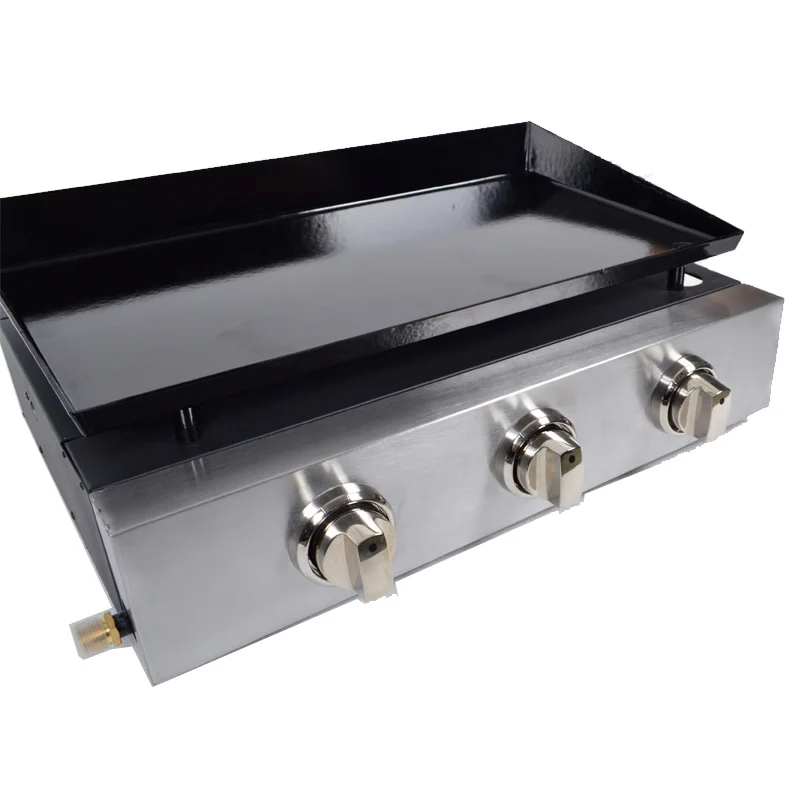 Commercial Indoor Gas Bbq Flat Grill Tabletop 3 Burners Plancha Gas