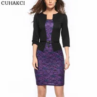 

Dress women Fashion Elegant Lady Plaid Half sleeve Office Pencil Dress