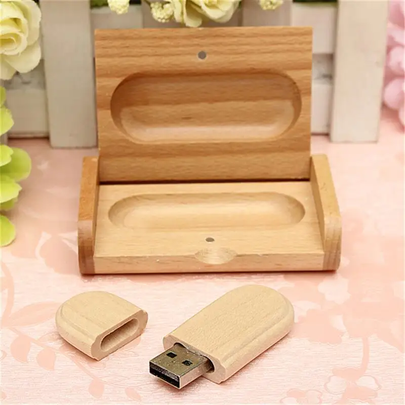 

Newest 4G/8G/16G/32G Wooden Ellipse USB 2.0 Flash Drive Bamboo U Disk + Wood Case Memory Stick