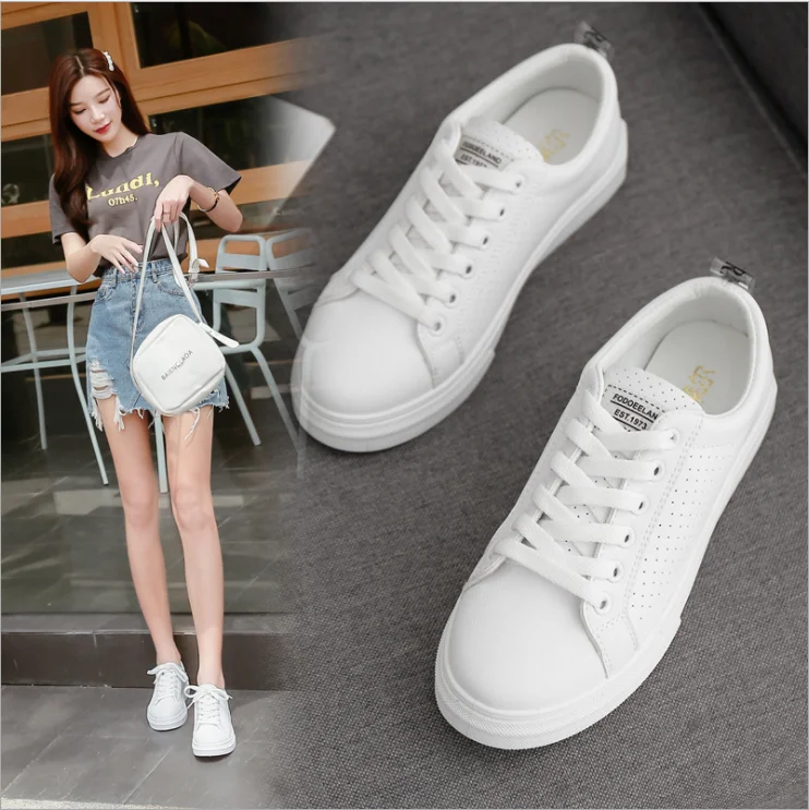 

2019 Summer Breathable Popular Women White Shoes Students Casual Flat Shoes