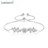 LUOTEEMI Cubic Zirconia Flower Bolo Pull String Bracelet Femme Bangles
