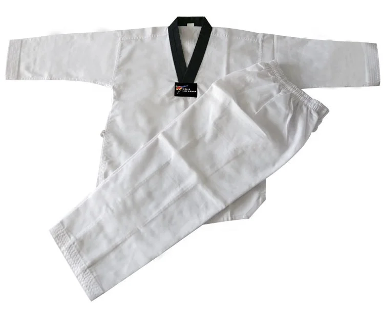 

Custom hot sale polyester / cotton martial art uniforms durable breathable taekwondo master uniform, White
